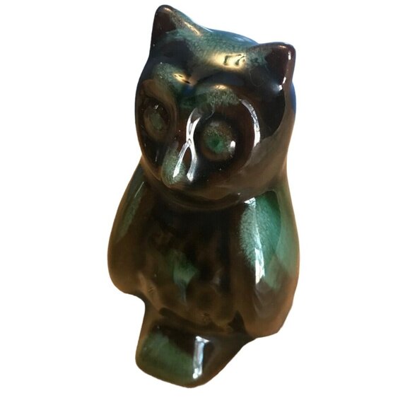 Blue Mountain Pottery Owl Figure BMP Green Drip Glaze Minature MCM 3.5 X 2" Vtg - Picture 1 of 6